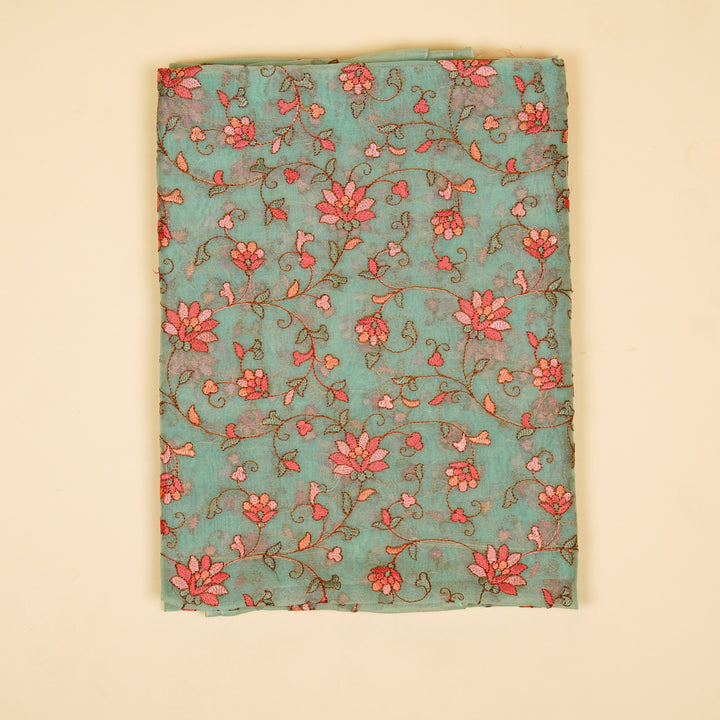 Lavanya Jaal Suit fabric set on Silk Organza (Unstitched)- Sea Green