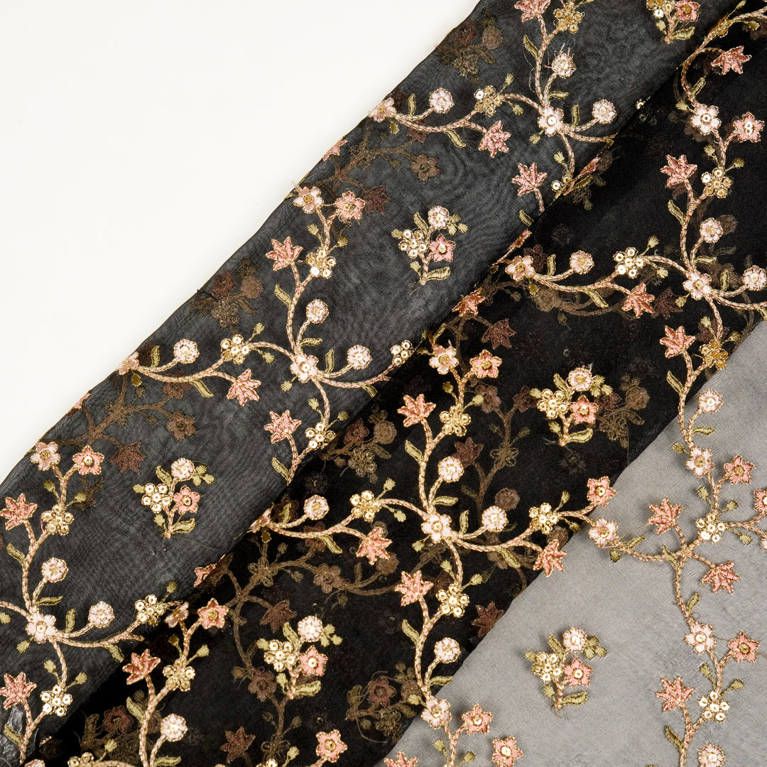 Roohani Jangla on Black Silk Organza