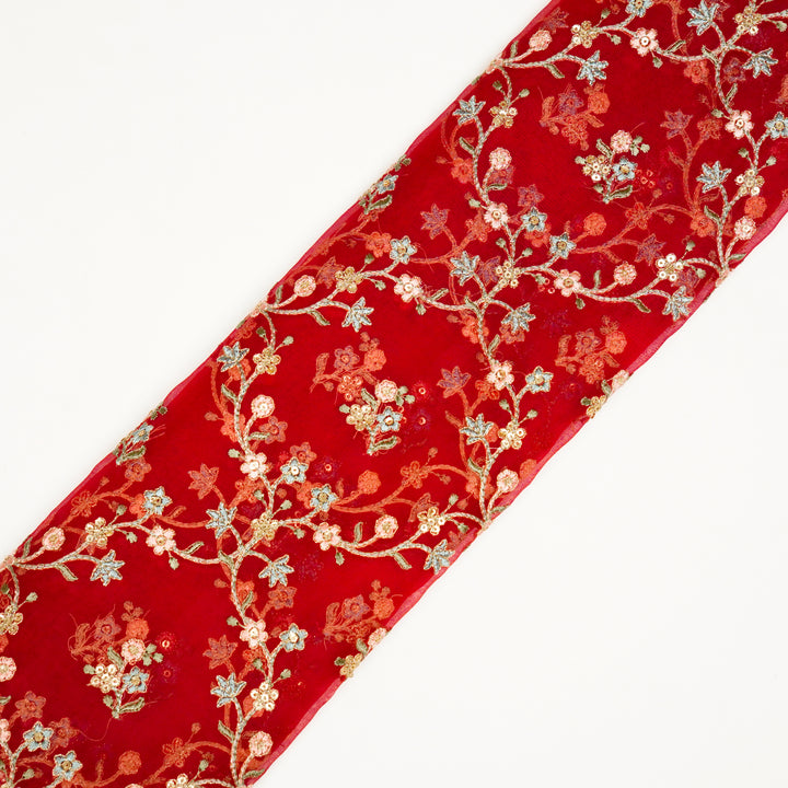 Roohani Jangla on Red Silk Organza