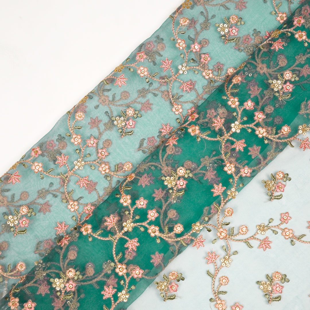 Roohani Jangla on Teal Silk Organza