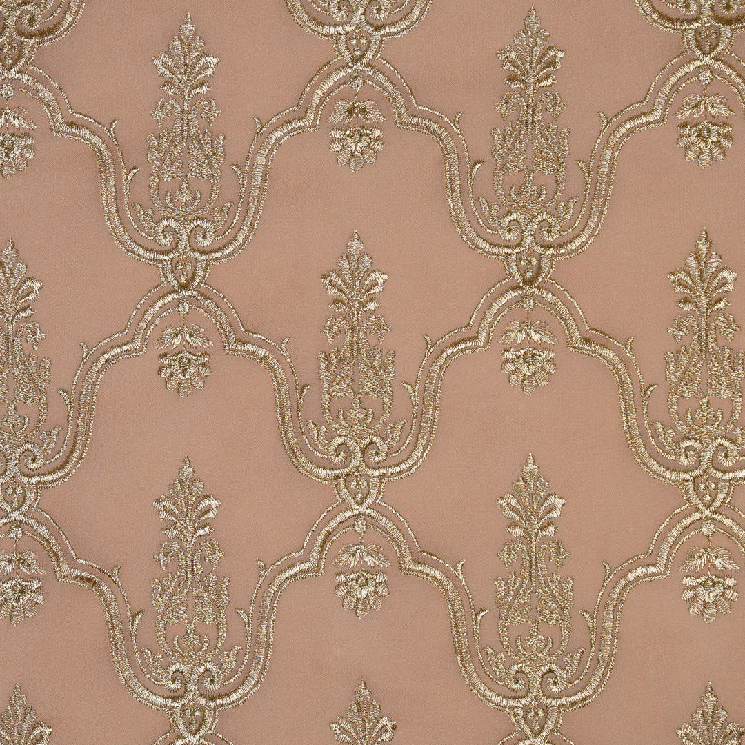 Light Peach Semi Georgette Azma Zari Jaal Embroidered Fabric