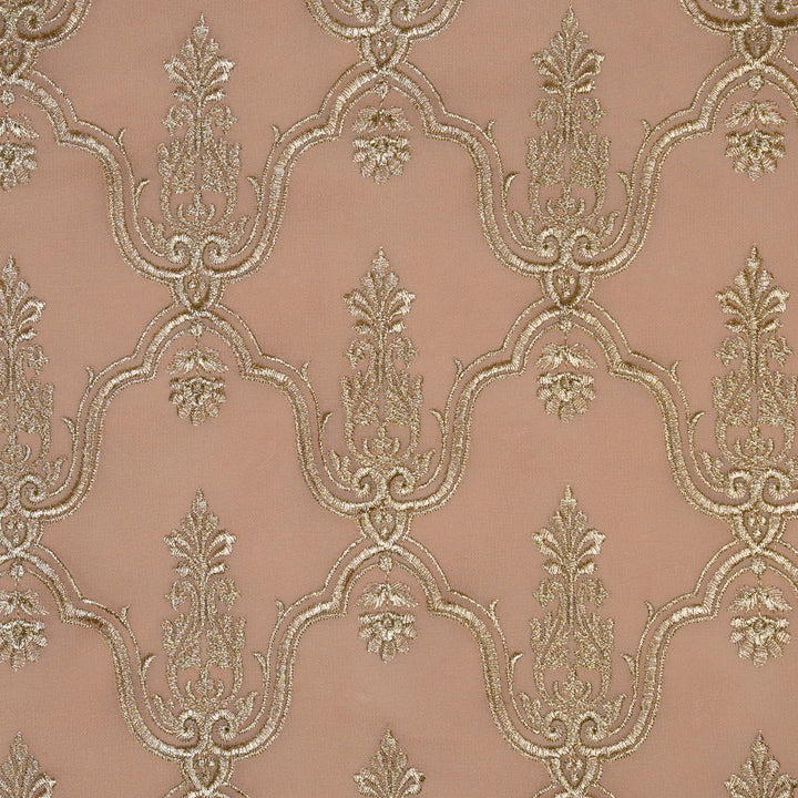 Light Peach Semi Georgette Azma Zari Jaal Embroidered Fabric