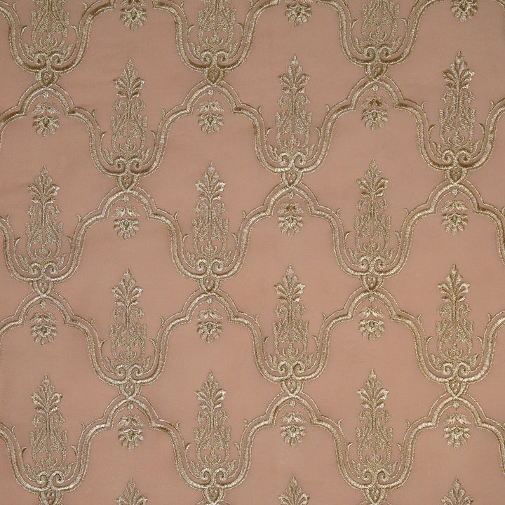 Light Peach Semi Georgette Azma Zari Jaal Embroidered Fabric