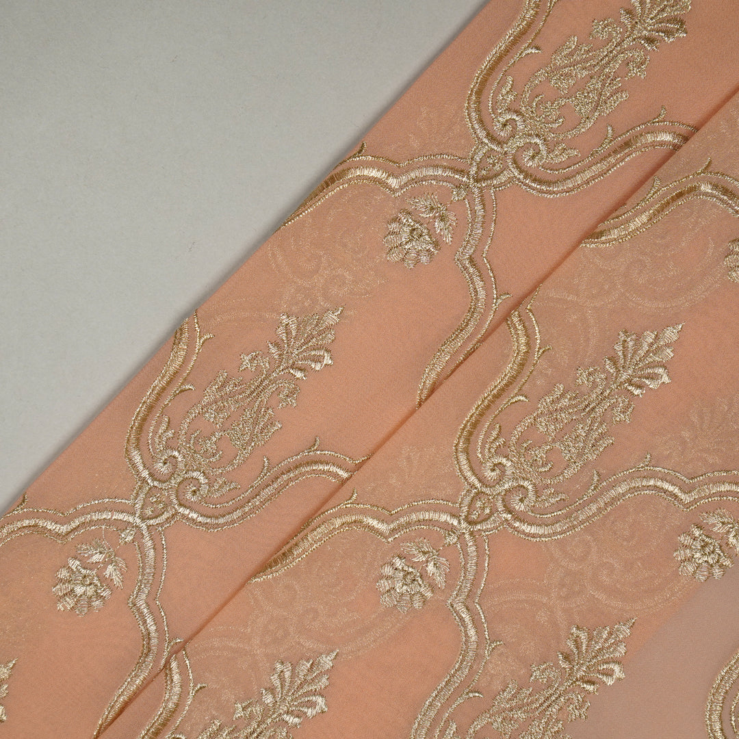 Light Peach Semi Georgette Azma Zari Jaal Embroidered Fabric