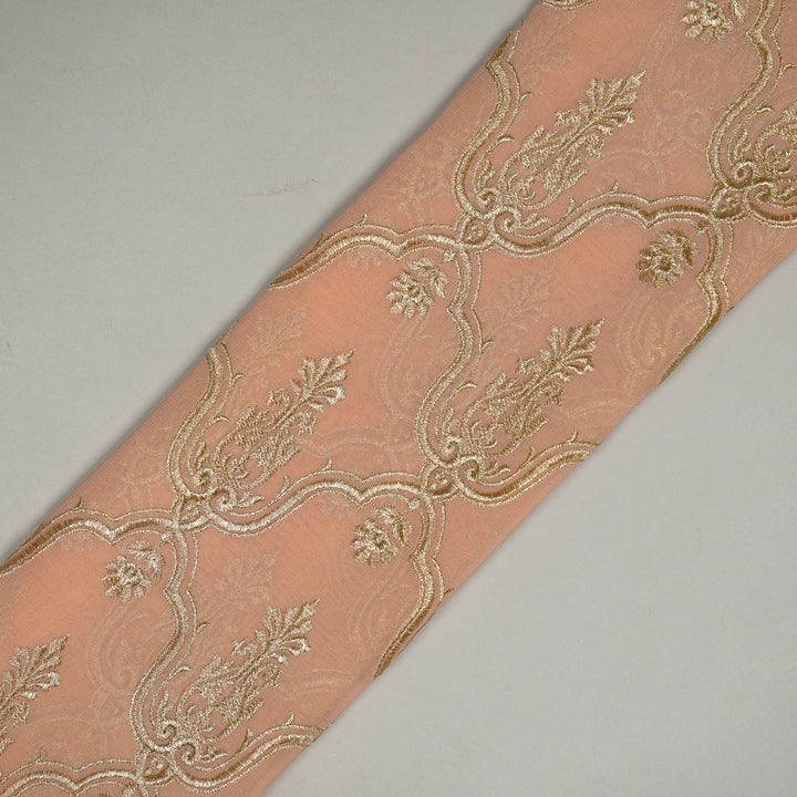 Light Peach Semi Georgette Azma Zari Jaal Embroidered Fabric