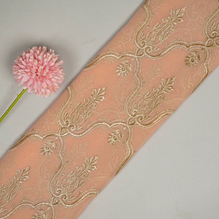 Light Peach Semi Georgette Azma Zari Jaal Embroidered Fabric