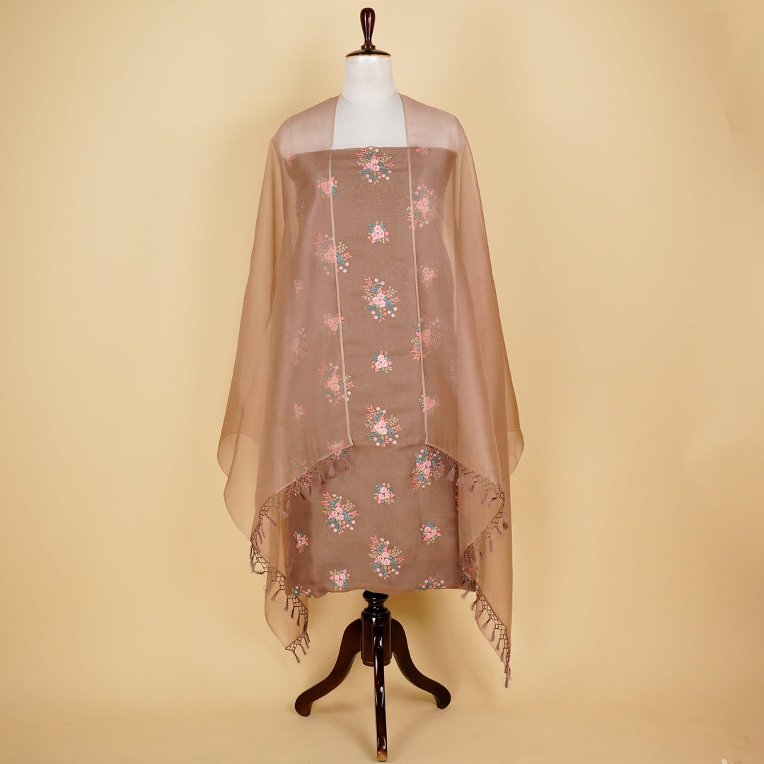 Suhasini Buta Suit fabric set on Silk Organza (Unstitched)- Mouse