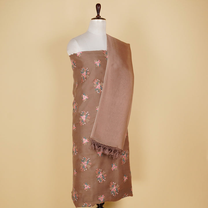 Suhasini Buta Suit fabric set on Silk Organza (Unstitched)- Mouse