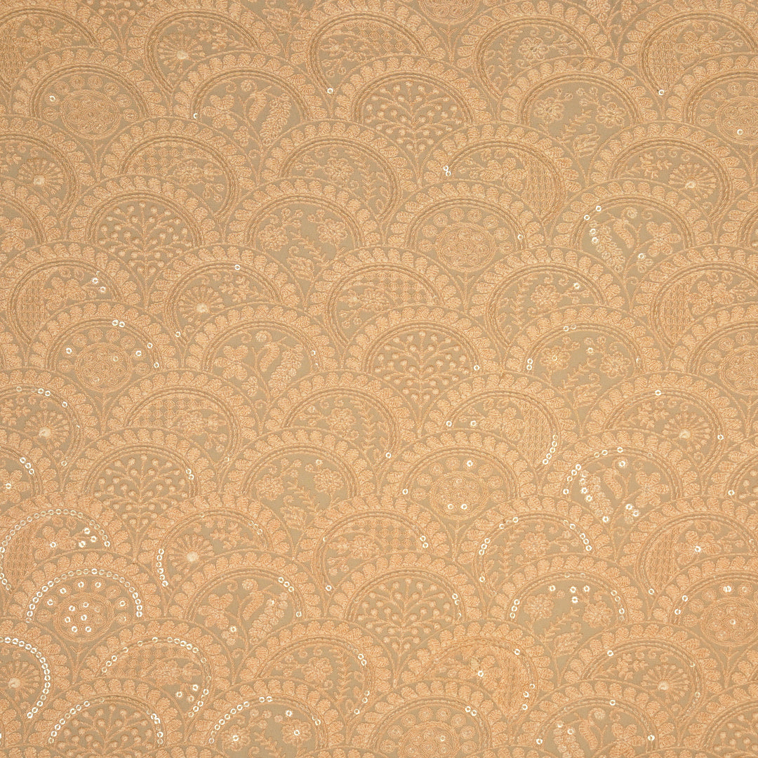 Floral Chikankari Style Arches On Peach Georgette