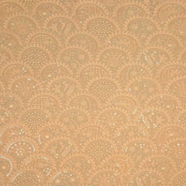 Floral Chikankari Style Arches On Peach Georgette