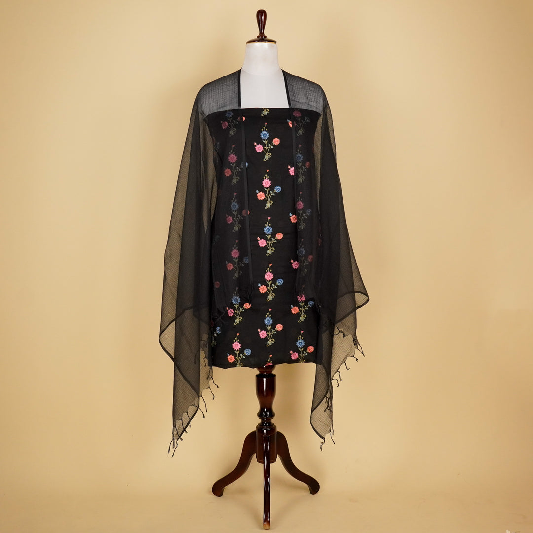 Hemangini Buta Suit fabric set on Malmal (Unstitched)- Black