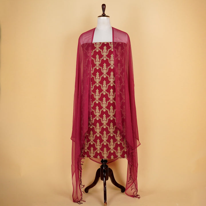 Azma Jaal Suit fabric set on Georgette (Unstitched)- Magenta