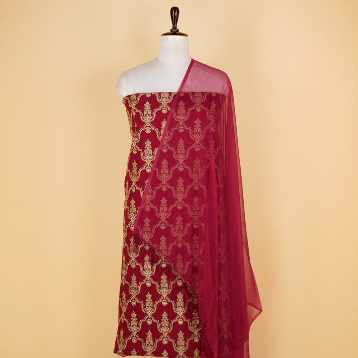 Azma Jaal Suit fabric set on Georgette (Unstitched)- Magenta