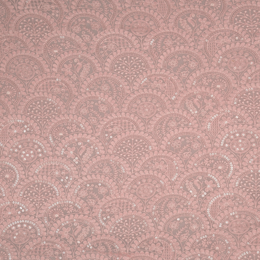Floral Chikankari Style Arches On Pink Georgette