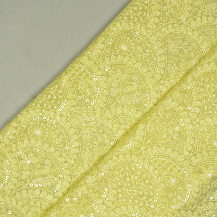 Floral Chikankari Style Arches On Lemon Georgette