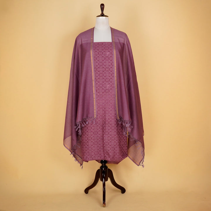 Daliesque Jaal Suit fabric set on Silk Chanderi (Unstitched)- Mauve