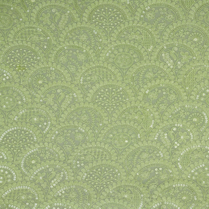 Floral Chikankari Style Arches On Sea Green Georgette