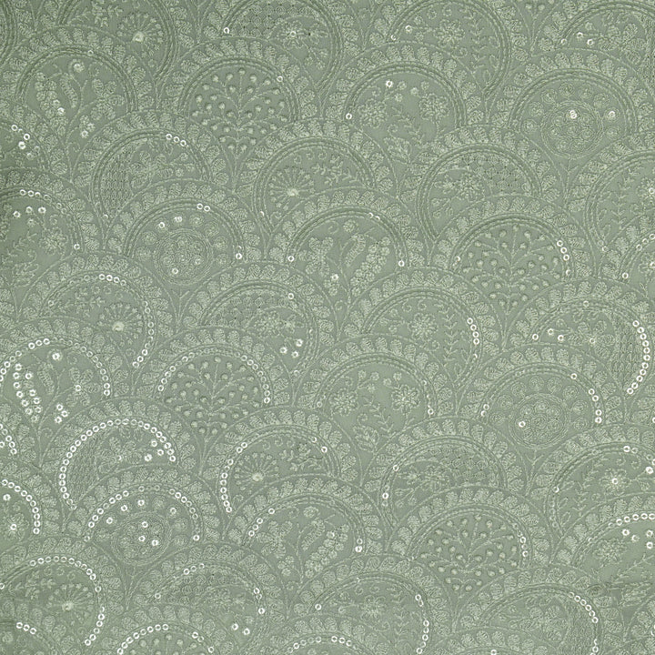 Floral Chikankari Style Arches On Grey Georgette