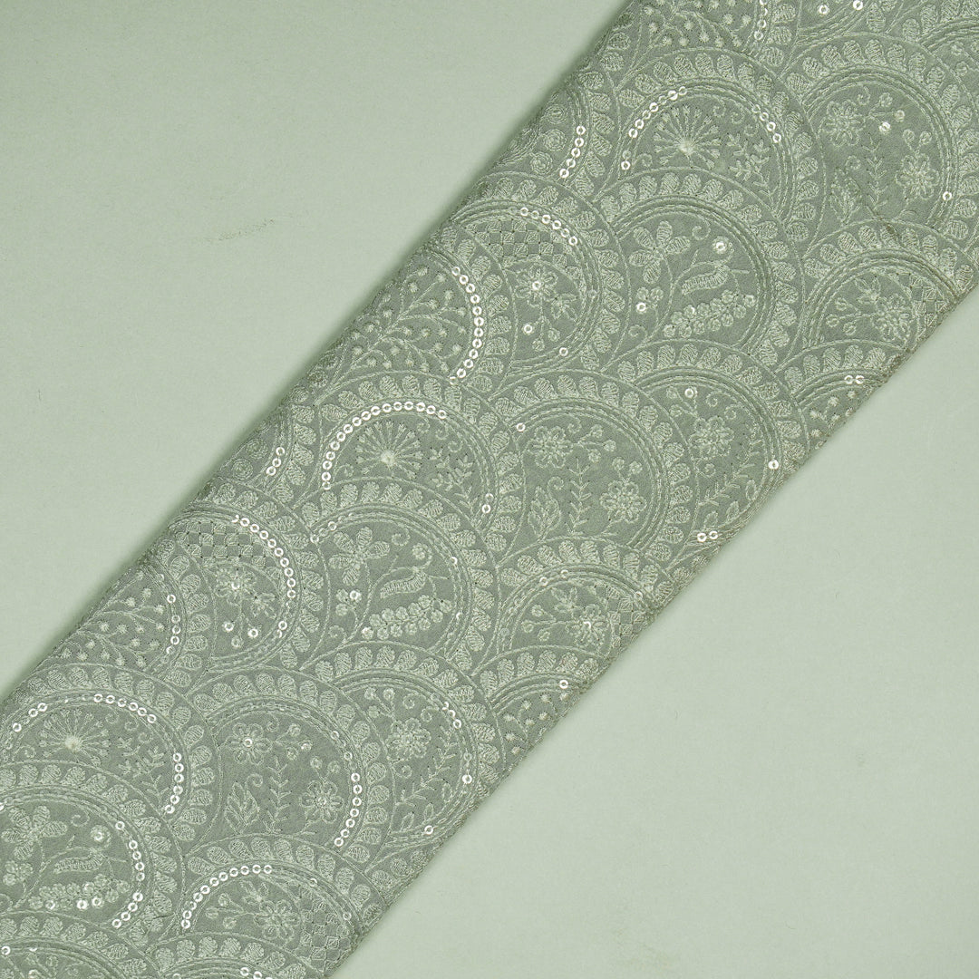 Floral Chikankari Style Arches On Grey Georgette