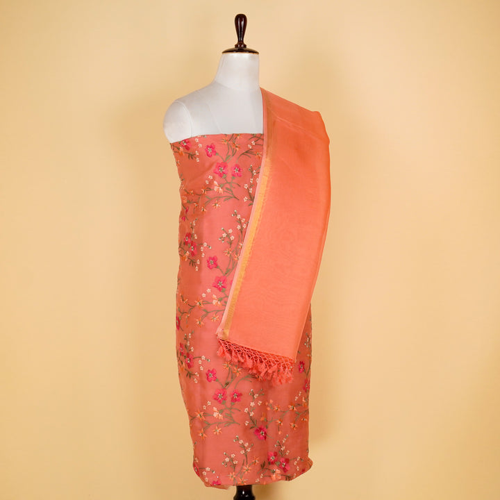 Abstract Jaal Suit fabric set on Silk Organza (Unstitched)- Peach