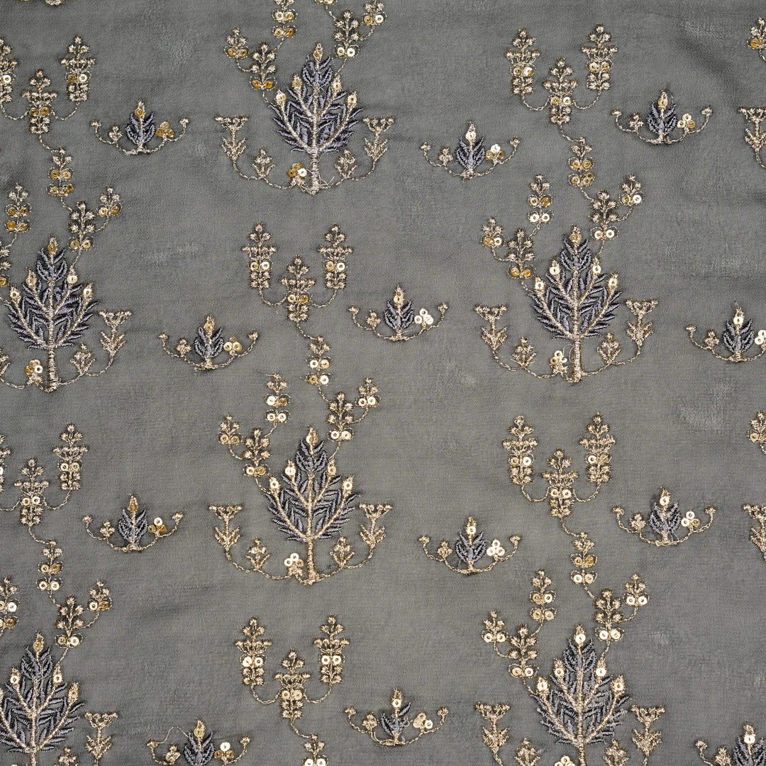 Dina Jaal on Charcoal Semi Georgette Embroidered Fabric