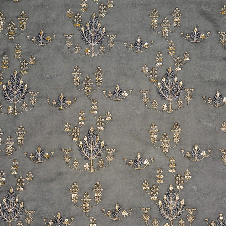 Dina Jaal on Charcoal Semi Georgette Embroidered Fabric