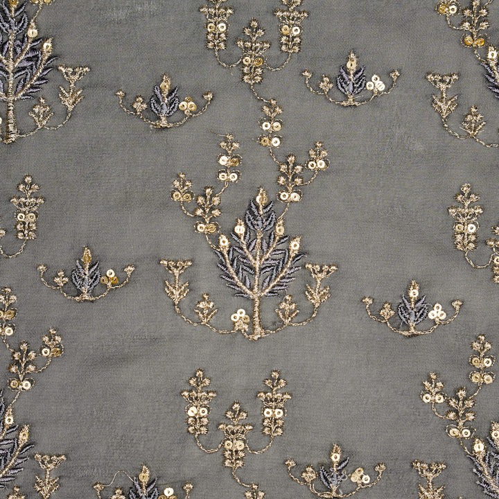 Dina Jaal on Charcoal Semi Georgette Embroidered Fabric