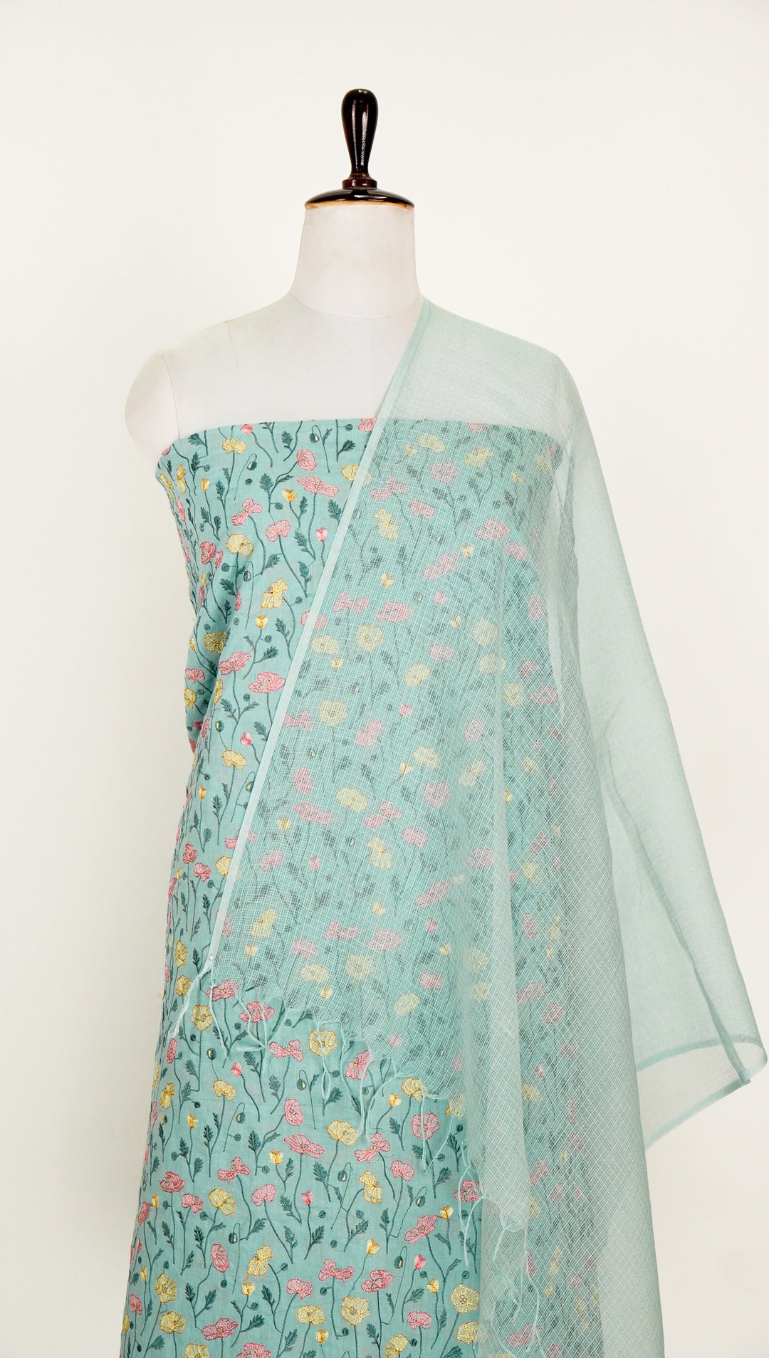 Tulika Jaal  Suit fabric Set on Malmal (Unstitched)- Light Turquoise