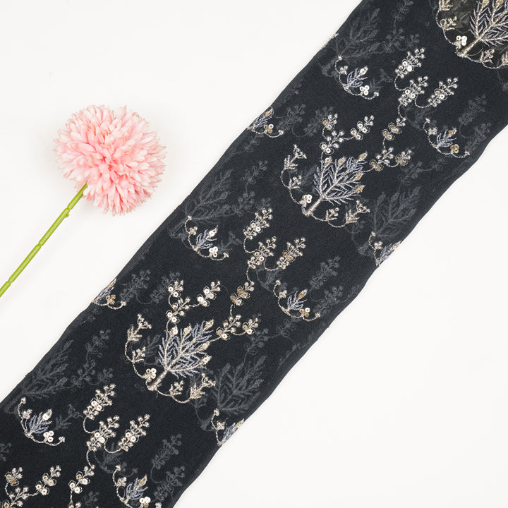 Dina Jaal on Charcoal Semi Georgette Embroidered Fabric