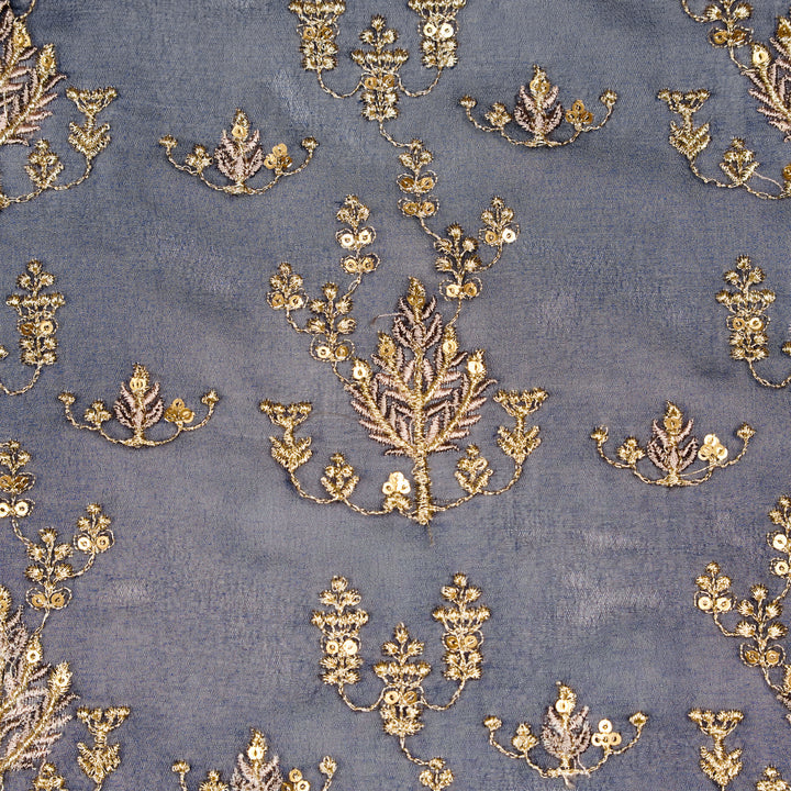 Dina Jaal on Navy Blue Semi Georgette Embroidered Fabric