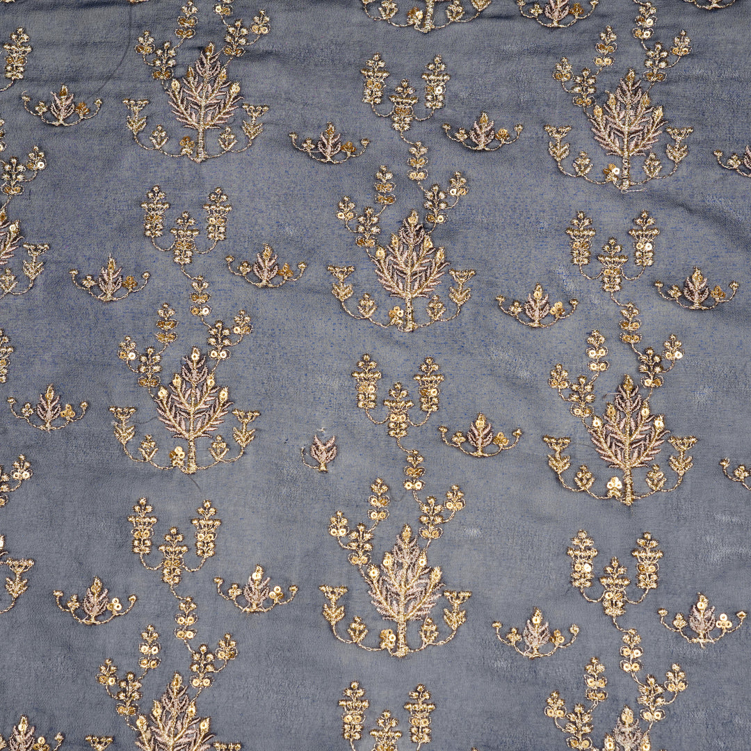 Dina Jaal on Navy Blue Semi Georgette Embroidered Fabric