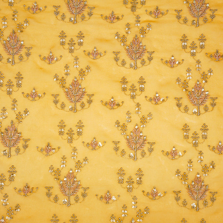 Dina Jaal on Gold Semi Georgette Embroidered Fabric