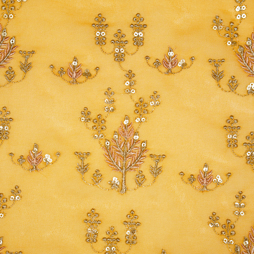 Dina Jaal on Gold Semi Georgette Embroidered Fabric