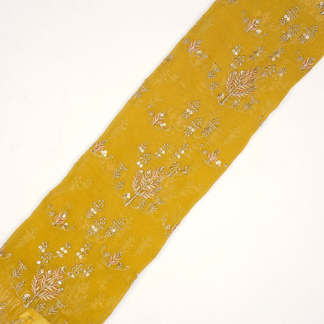 Dina Jaal on Gold Semi Georgette Embroidered Fabric