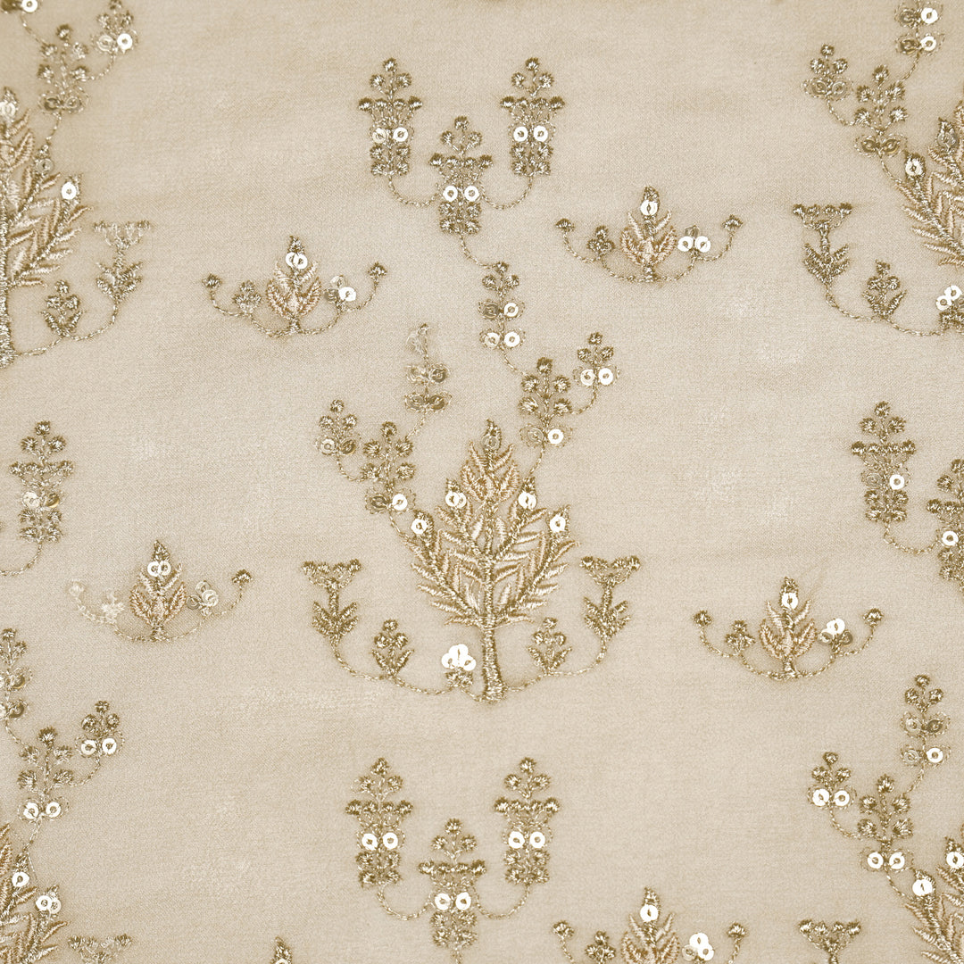 Dina Jaal on Light Mouse Semi Georgette Embroidered Fabric