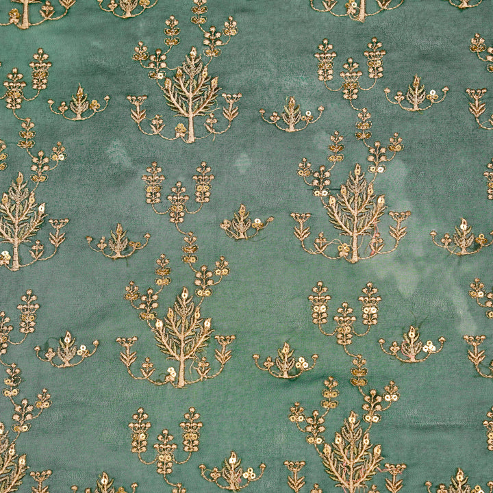 Dina Jaal on Bottle Green Semi Georgette Embroidered Fabric