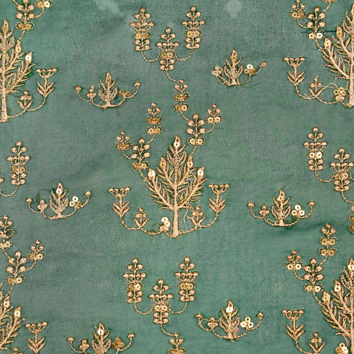 Dina Jaal on Bottle Green Semi Georgette Embroidered Fabric