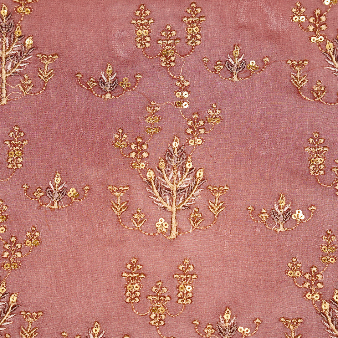 Dina Jaal on wine Semi Georgette Embroidered Fabric