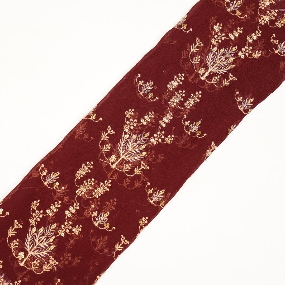 Dina Jaal on wine Semi Georgette Embroidered Fabric