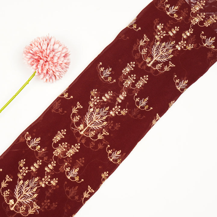 Dina Jaal on wine Semi Georgette Embroidered Fabric