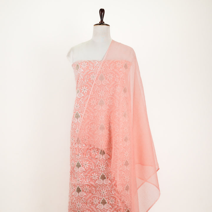 Chikankari Style Jaal  Suit fabric Set on Munga Kota (Unstitched)- Light Gajari