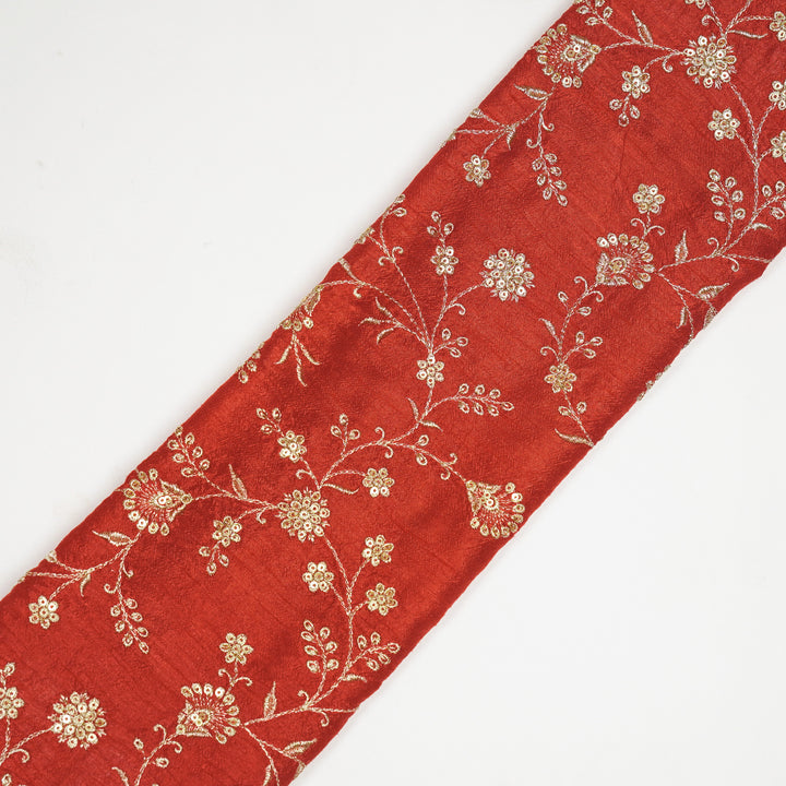 Floral Crown Jaal of Zari with Sequin Touch on Red Semi Raw Silk