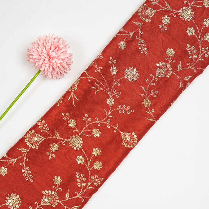 Floral Crown Jaal of Zari with Sequin Touch on Red Semi Raw Silk