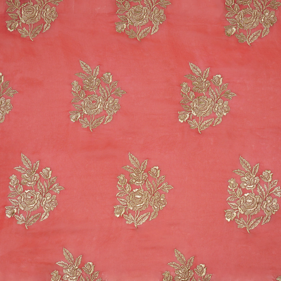 Roja Zari Buta on Tomato Semi  Georgette Embroidered