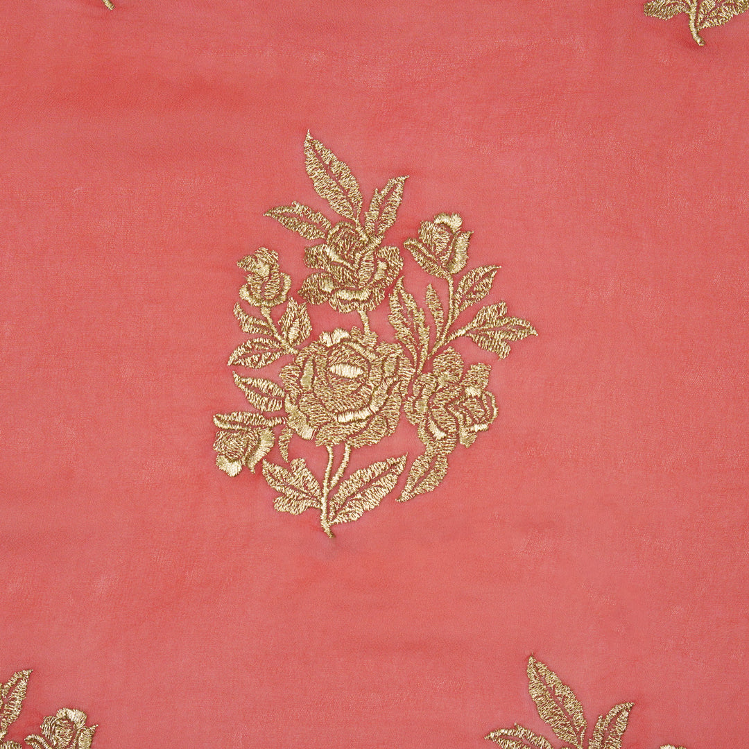 Roja Zari Buta on Tomato Semi  Georgette Embroidered