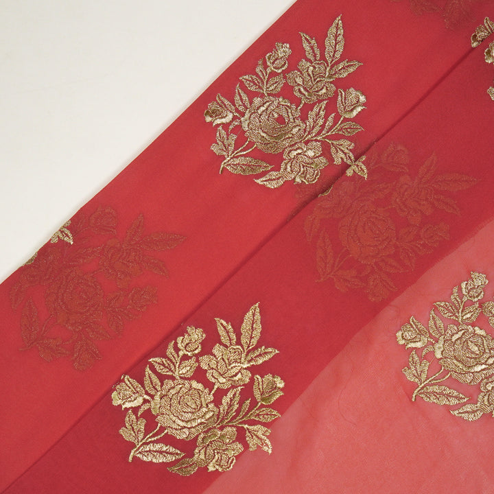 Roja Zari Buta on Tomato Semi  Georgette Embroidered