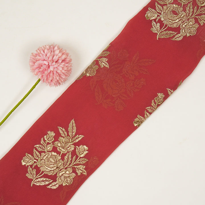 Roja Zari Buta on Tomato Semi  Georgette Embroidered