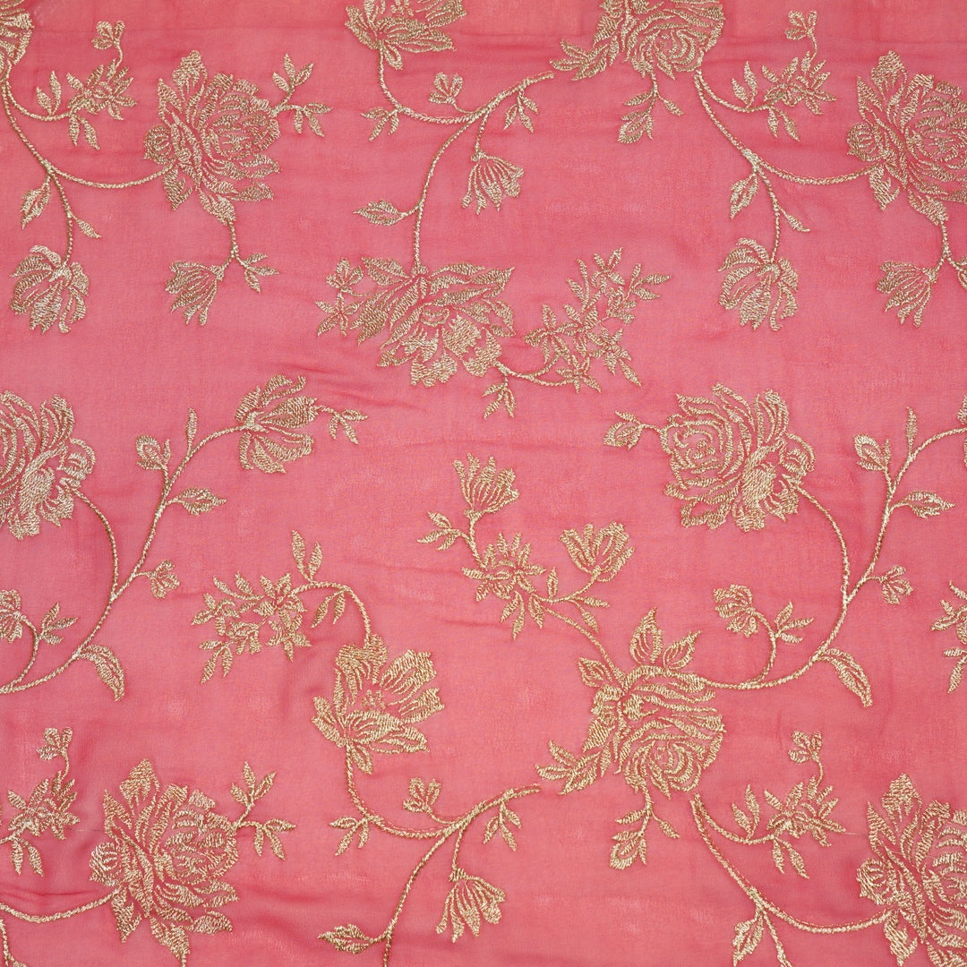 Irsa Jaal on Hot Pink Semi Georgette Embroidered Fabric