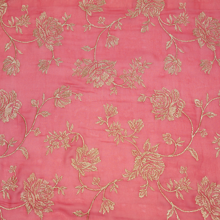 Irsa Jaal on Hot Pink Semi Georgette Embroidered Fabric