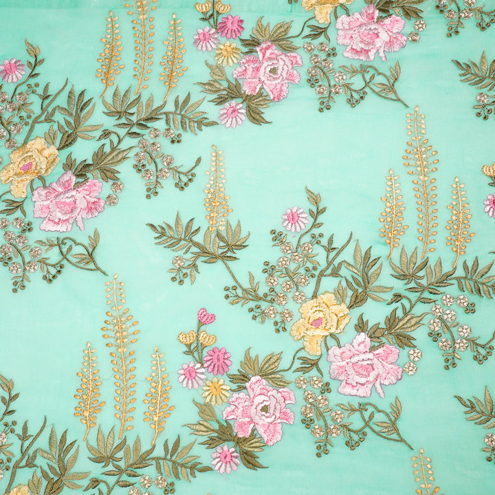 Suhana Parsi Jaal On Turquoise Semi Georgette Embroidered